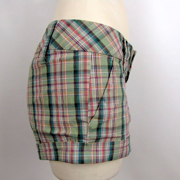 Spacegirlz Green Plaid Cotton Low-Rise Shorts Sz 7 - Picture 4 of 8